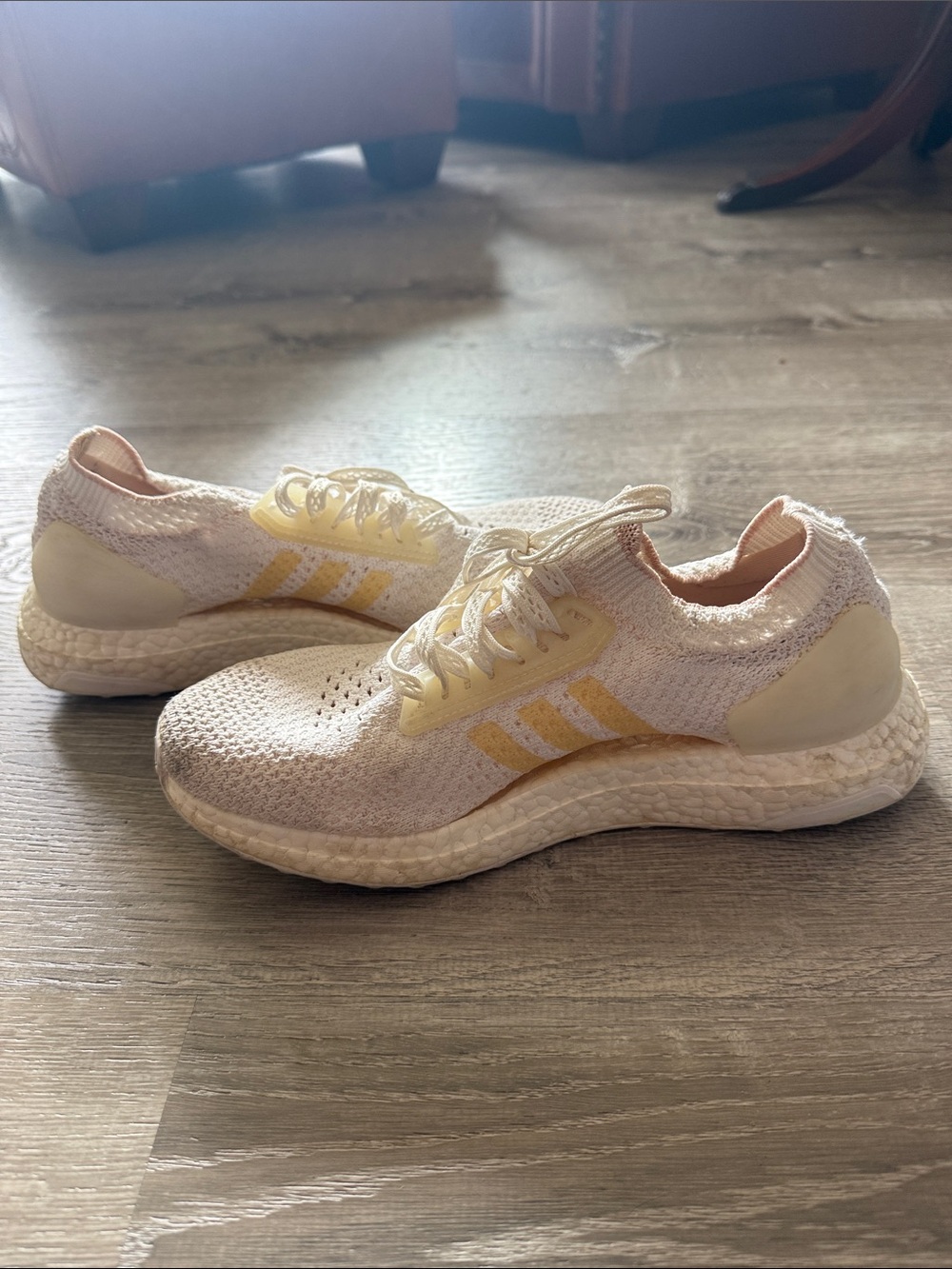 adidas Women's Pale Yellow and Cream Knit Running Sneakers